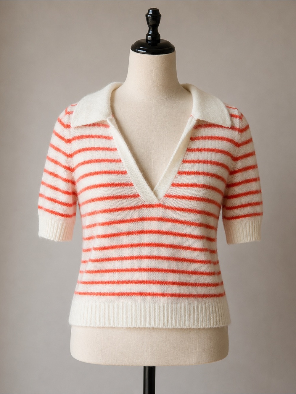 Pistola Poppy Stripe Collared Sweater Top Ivory Orange Wool Mohair Size M
